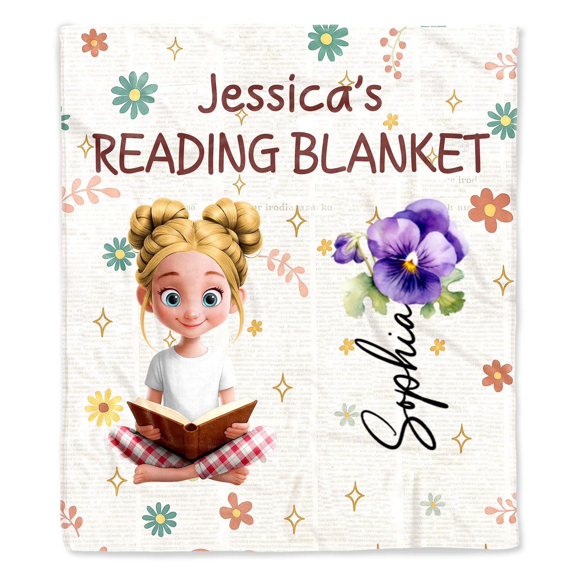 Jessica's Reading Blanket Featuring a Reading Girl and Flowers