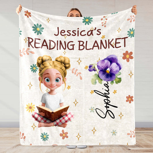Jessica's Reading Blanket Featuring a Reading Girl and Flowers