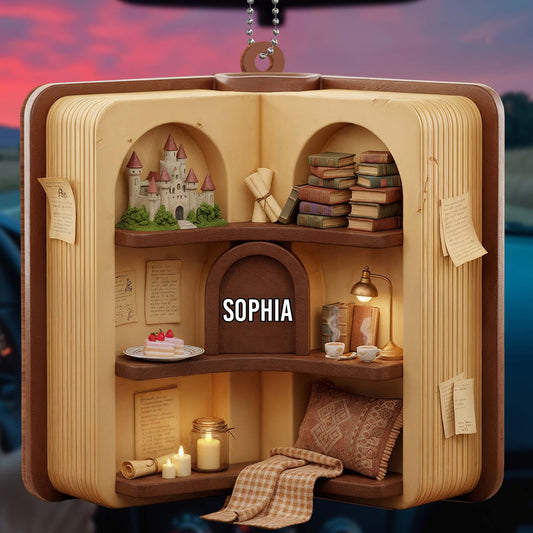 Miniature Library With Books, Castle, And Tea Set