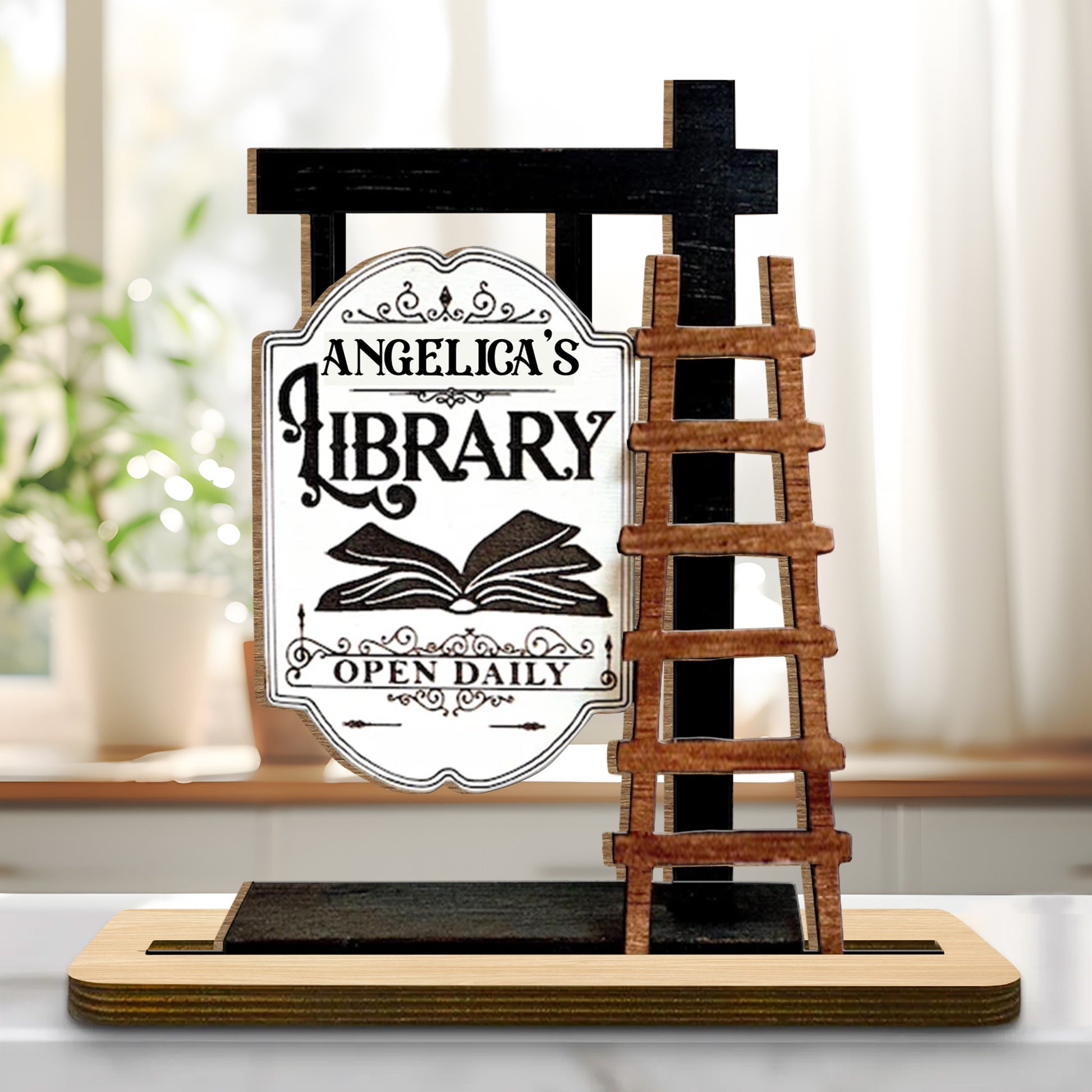 To My Beloved Open Daily at My Library, Book and Ladder Decor