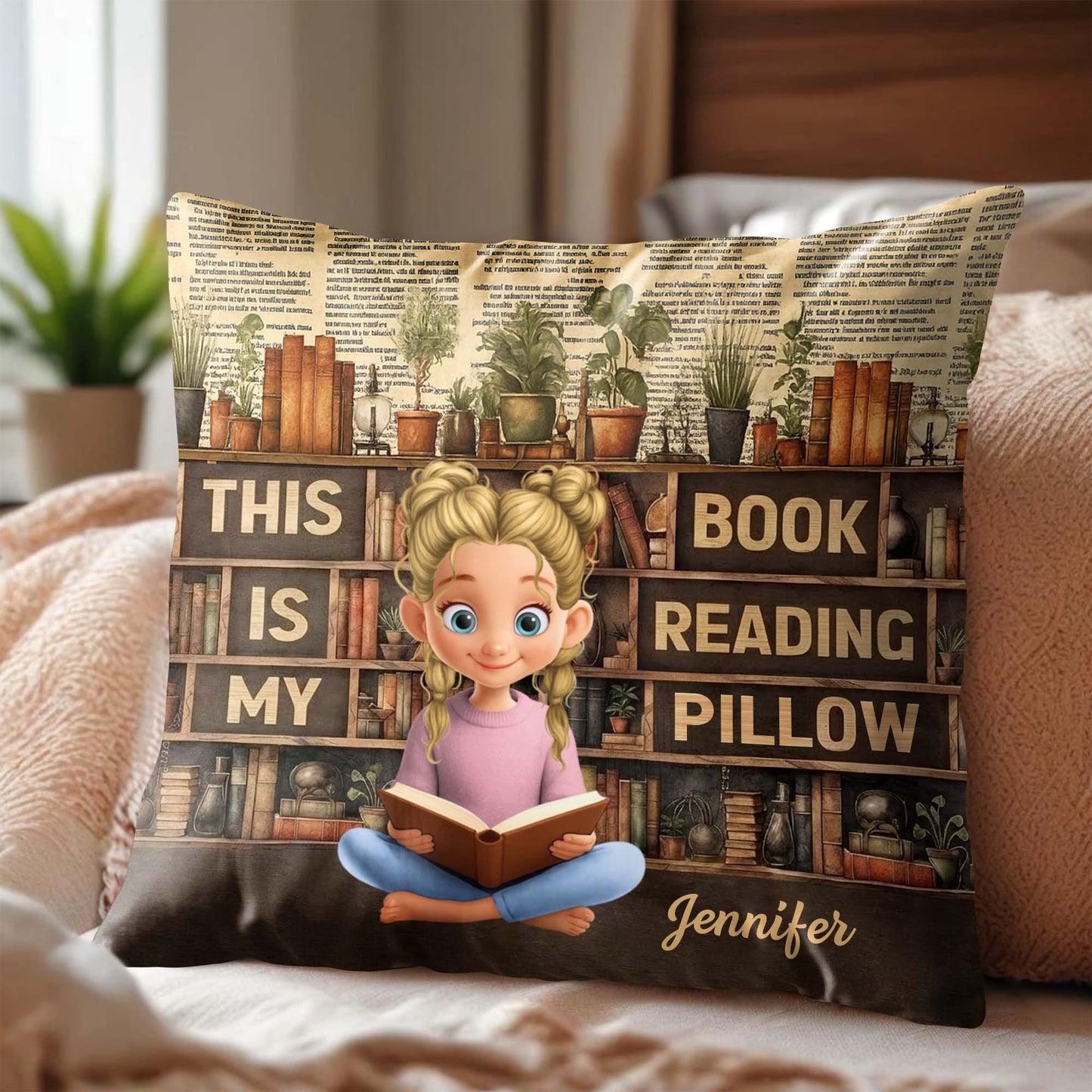This Is My Book Reading Pillow With Cute Reading Girl