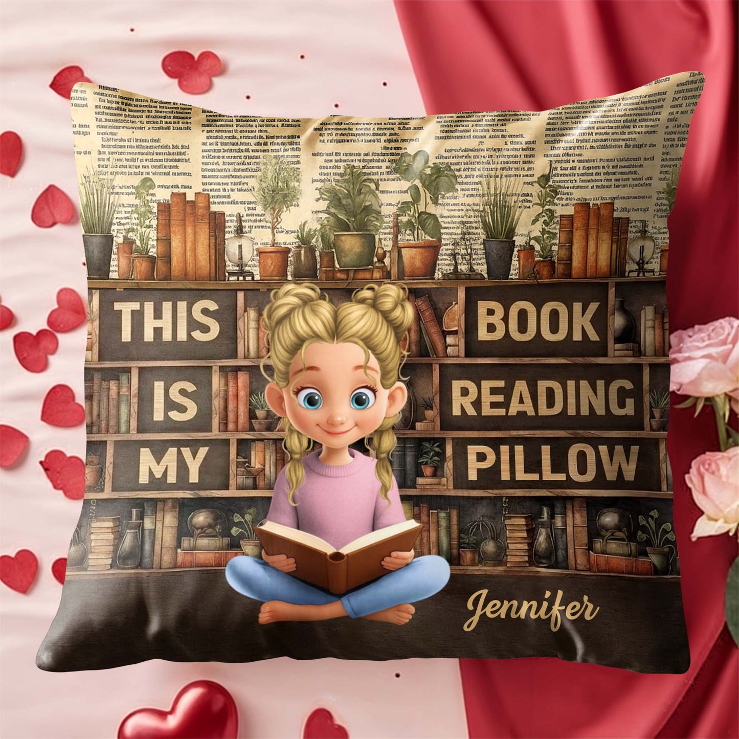 This Is My Book Reading Pillow With Cute Reading Girl