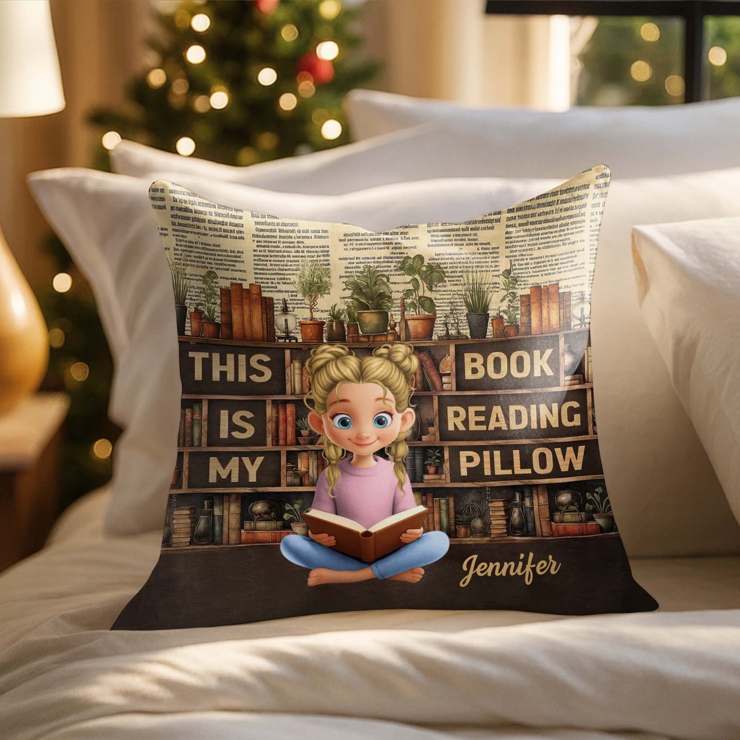 This Is My Book Reading Pillow With Cute Reading Girl