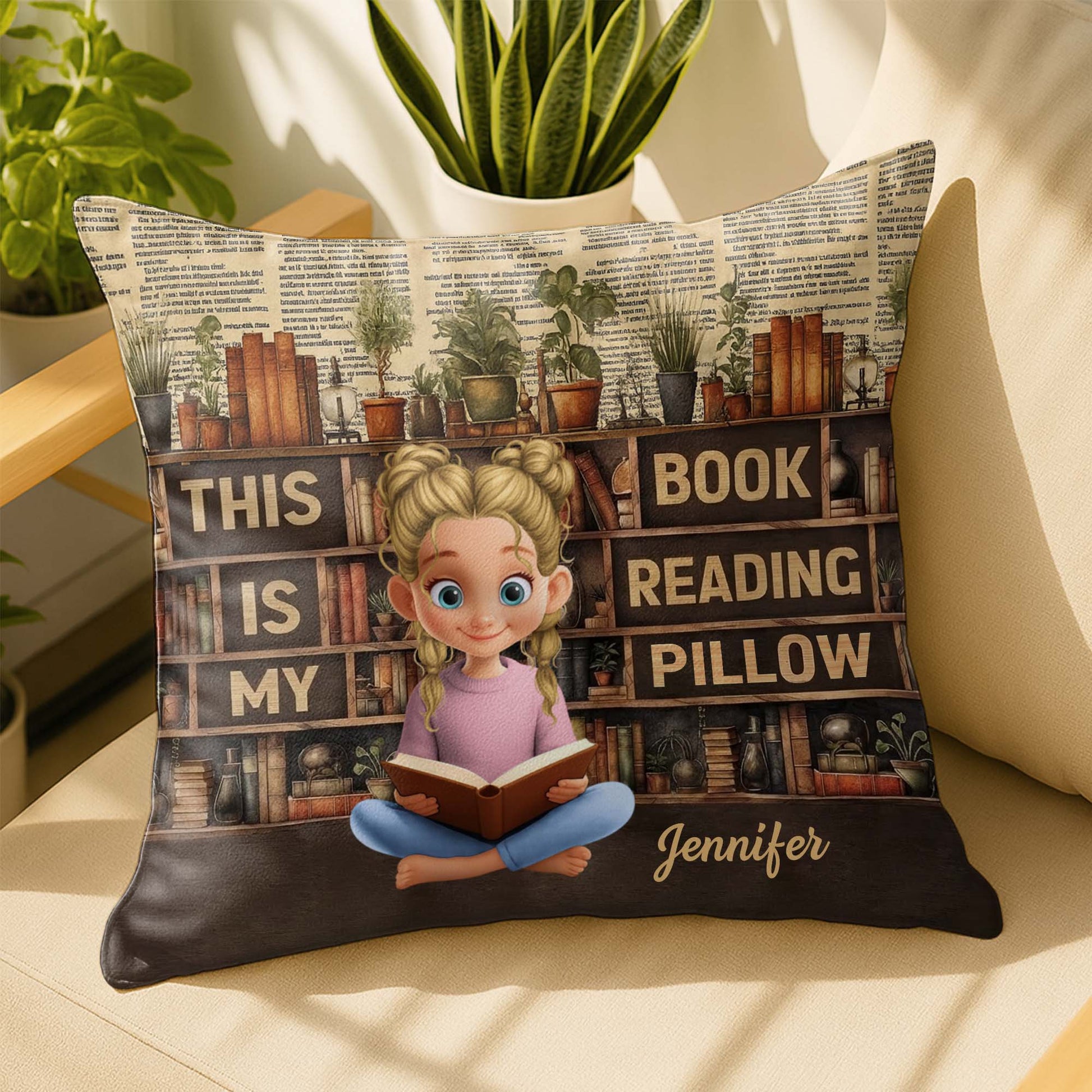 This Is My Book Reading Pillow With Cute Reading Girl