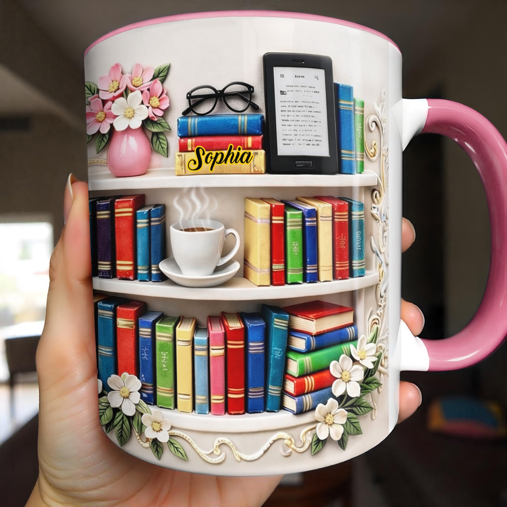 Celebrate The Beauty Of Knowledge And Comfort, Books And Coffee Cup Design