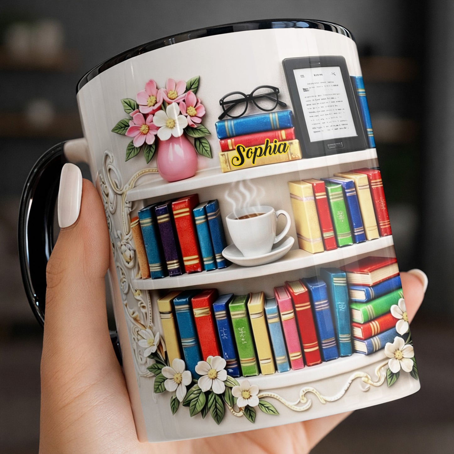Celebrate The Beauty Of Knowledge And Comfort, Books And Coffee Cup Design