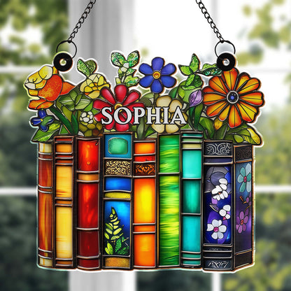 A Library Of Life And Color Where Stories Bloom With Flowers - Personalized Custom Suncatcher - BLV085_CSUN