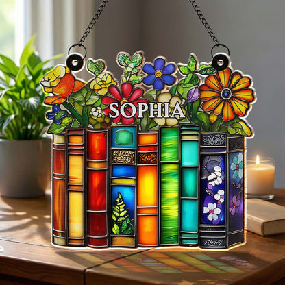 A Library Of Life And Color Where Stories Bloom With Flowers - Personalized Custom Suncatcher - BLV085_CSUN