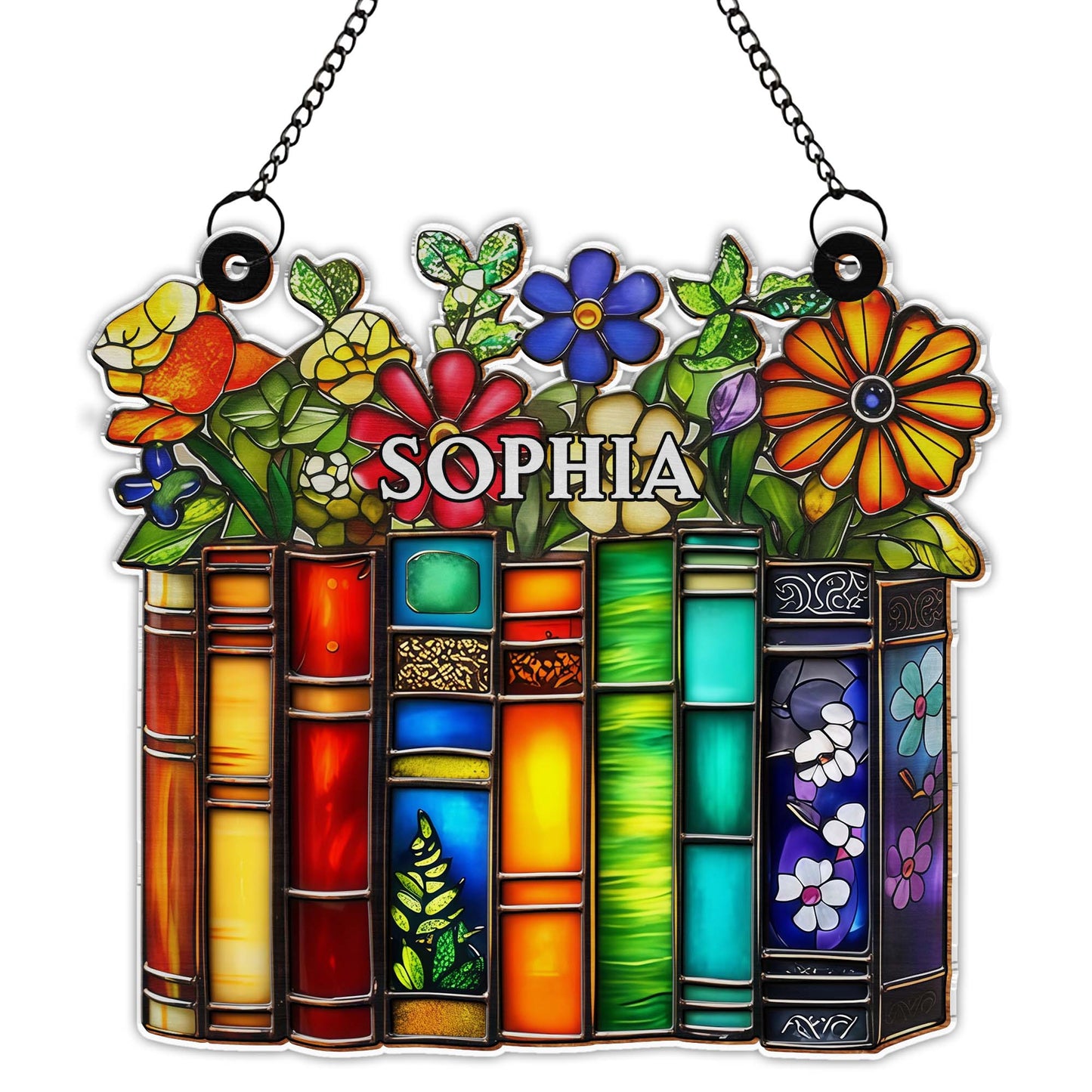 A Library Of Life And Color Where Stories Bloom With Flowers - Personalized Custom Suncatcher - BLV085_CSUN