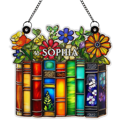 A Library Of Life And Color Where Stories Bloom With Flowers - Personalized Custom Suncatcher - BLV085_CSUN