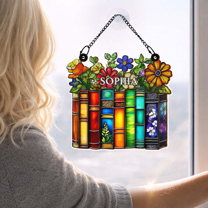 A Library Of Life And Color Where Stories Bloom With Flowers - Personalized Custom Suncatcher - BLV085_CSUN