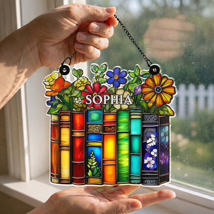 A Library Of Life And Color Where Stories Bloom With Flowers - Personalized Custom Suncatcher - BLV085_CSUN