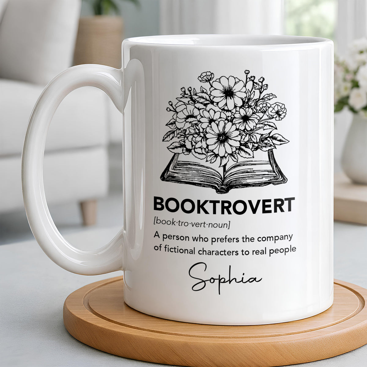 Booktrovert Definition With Flowers And Open Book - Personalized Custom Coffee Mug - BLV114_MG