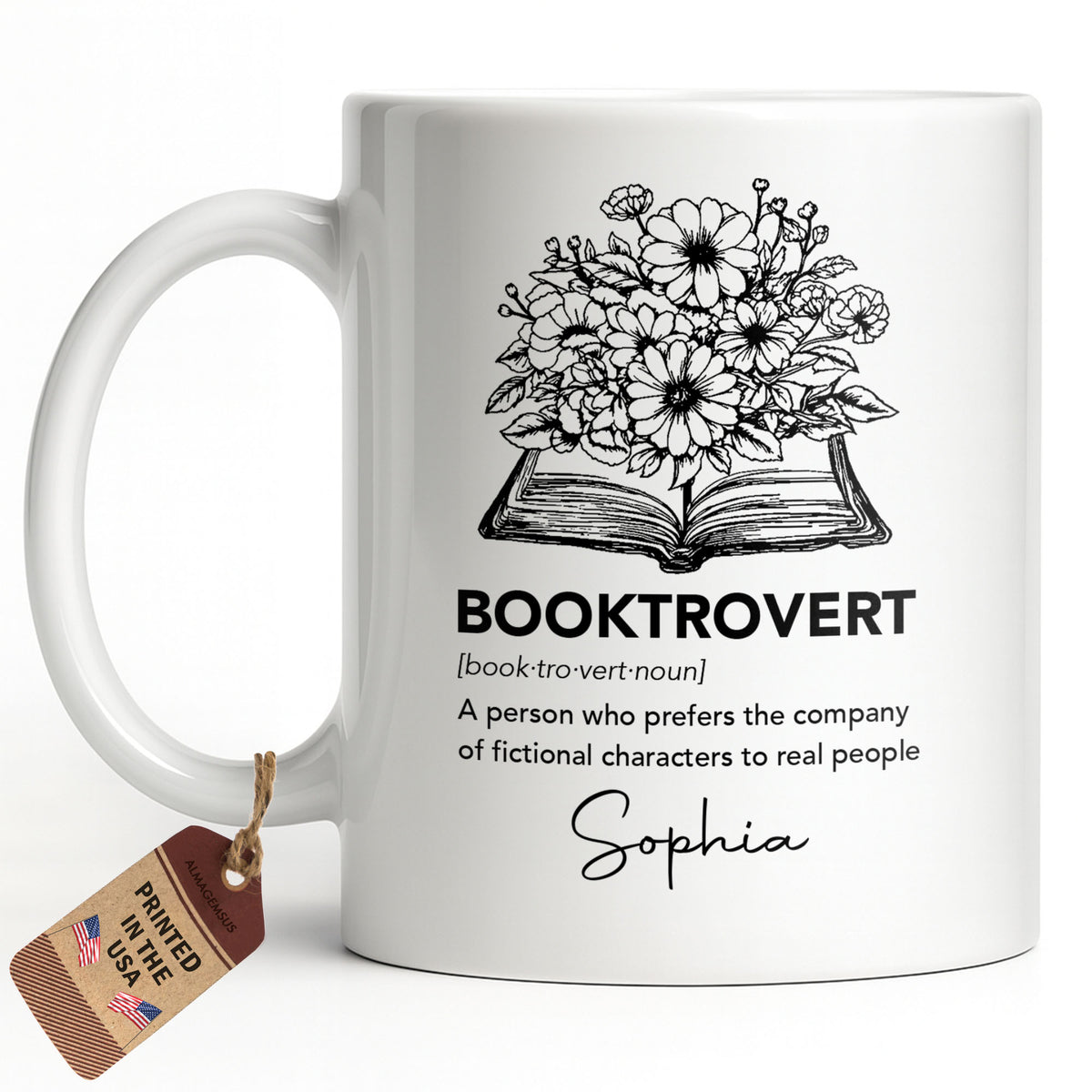 Booktrovert Definition With Flowers And Open Book - Personalized Custom Coffee Mug - BLV114_MG