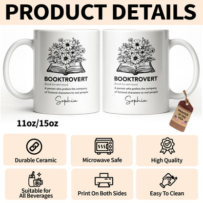 Booktrovert Definition With Flowers And Open Book - Personalized Custom Coffee Mug - BLV114_MG
