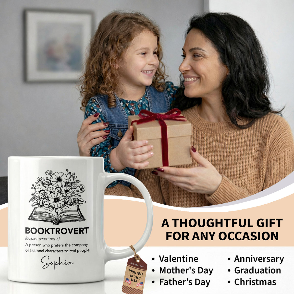 Booktrovert Definition With Flowers And Open Book - Personalized Custom Coffee Mug - BLV114_MG