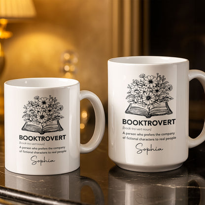 Booktrovert Definition With Flowers And Open Book - Personalized Custom Coffee Mug - BLV114_MG