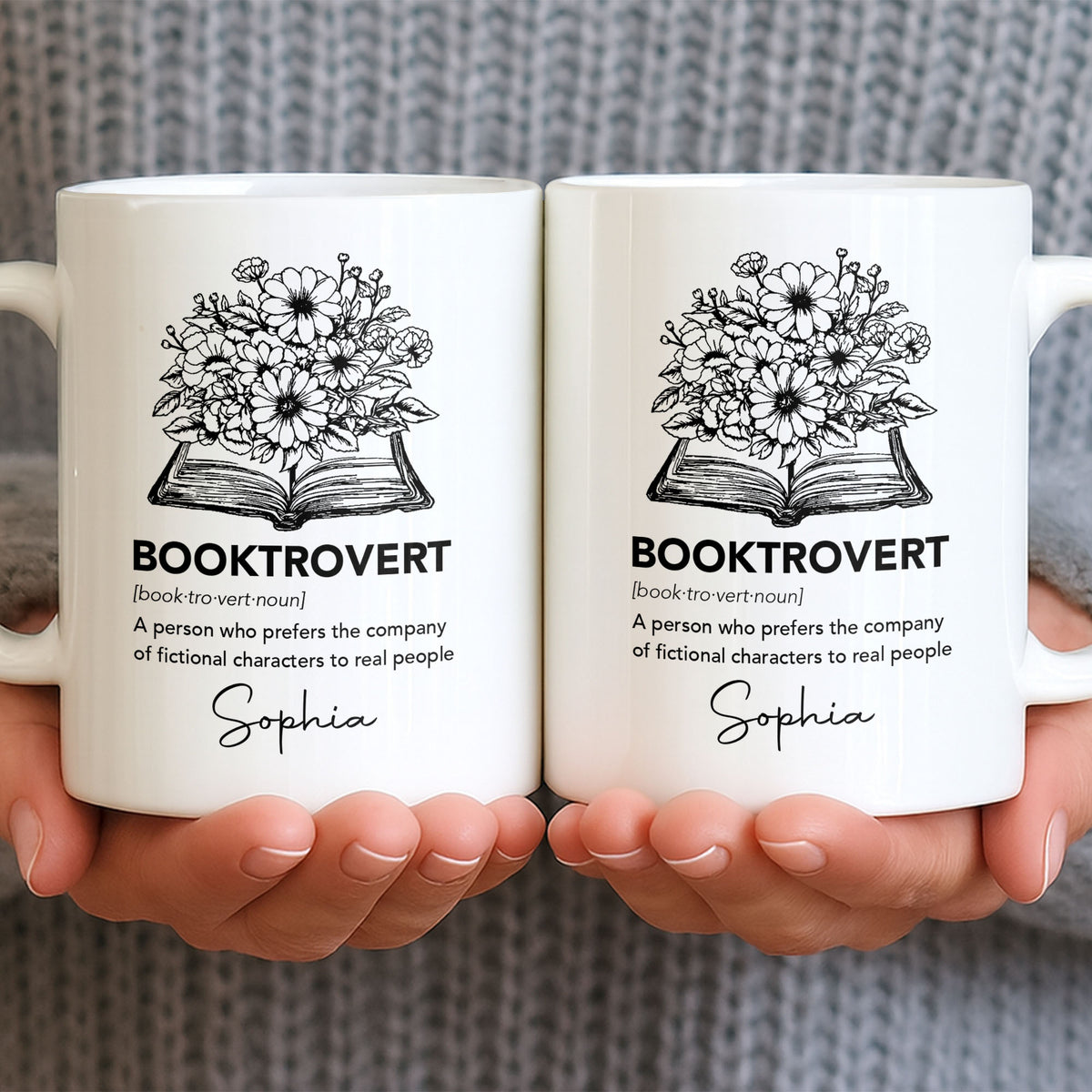 Booktrovert Definition With Flowers And Open Book - Personalized Custom Coffee Mug - BLV114_MG
