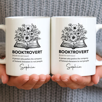 Booktrovert Definition With Flowers And Open Book - Personalized Custom Coffee Mug - BLV114_MG