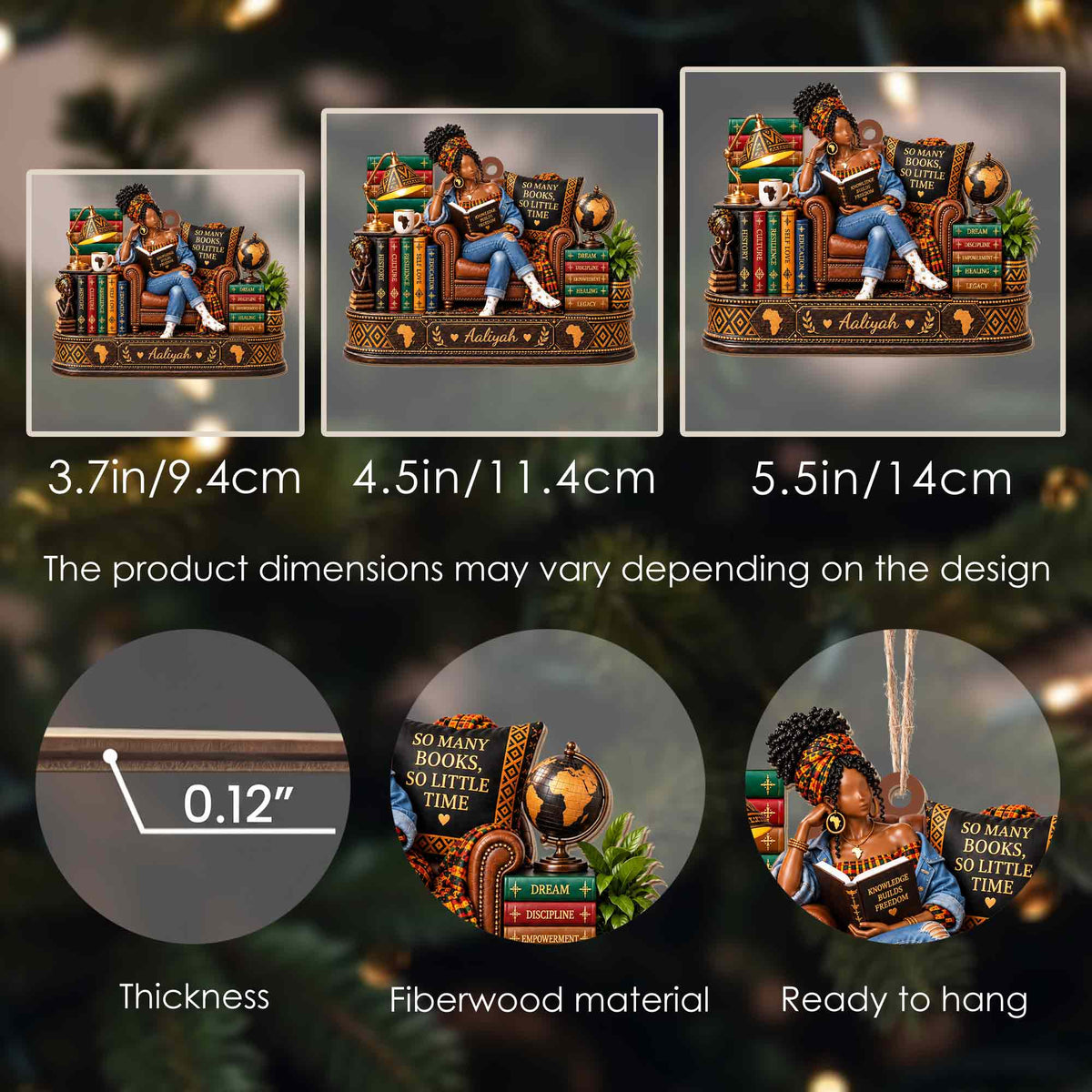 So Many Books So Little Time African American Woman Reading On Chair - Personalized Custom Wood Ornament, Custom Shaped - BLV148_WDO