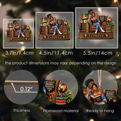 So Many Books So Little Time African American Woman Reading On Chair - Personalized Custom Wood Ornament, Custom Shaped - BLV148_WDO