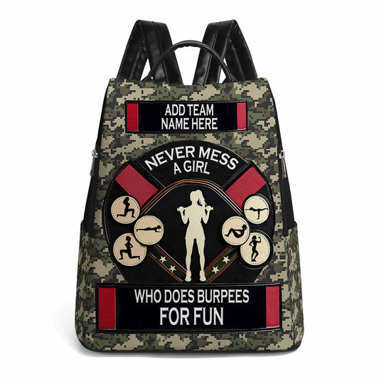 Never Mess A Girl Who Does Burpees For Fun - Personalized Custom Leather BackPack - BP_FN26
