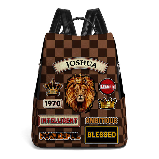Powerful Leader Intelligent Ambitious Blessed - Personalized Custom Leather BackPack - BP_K06