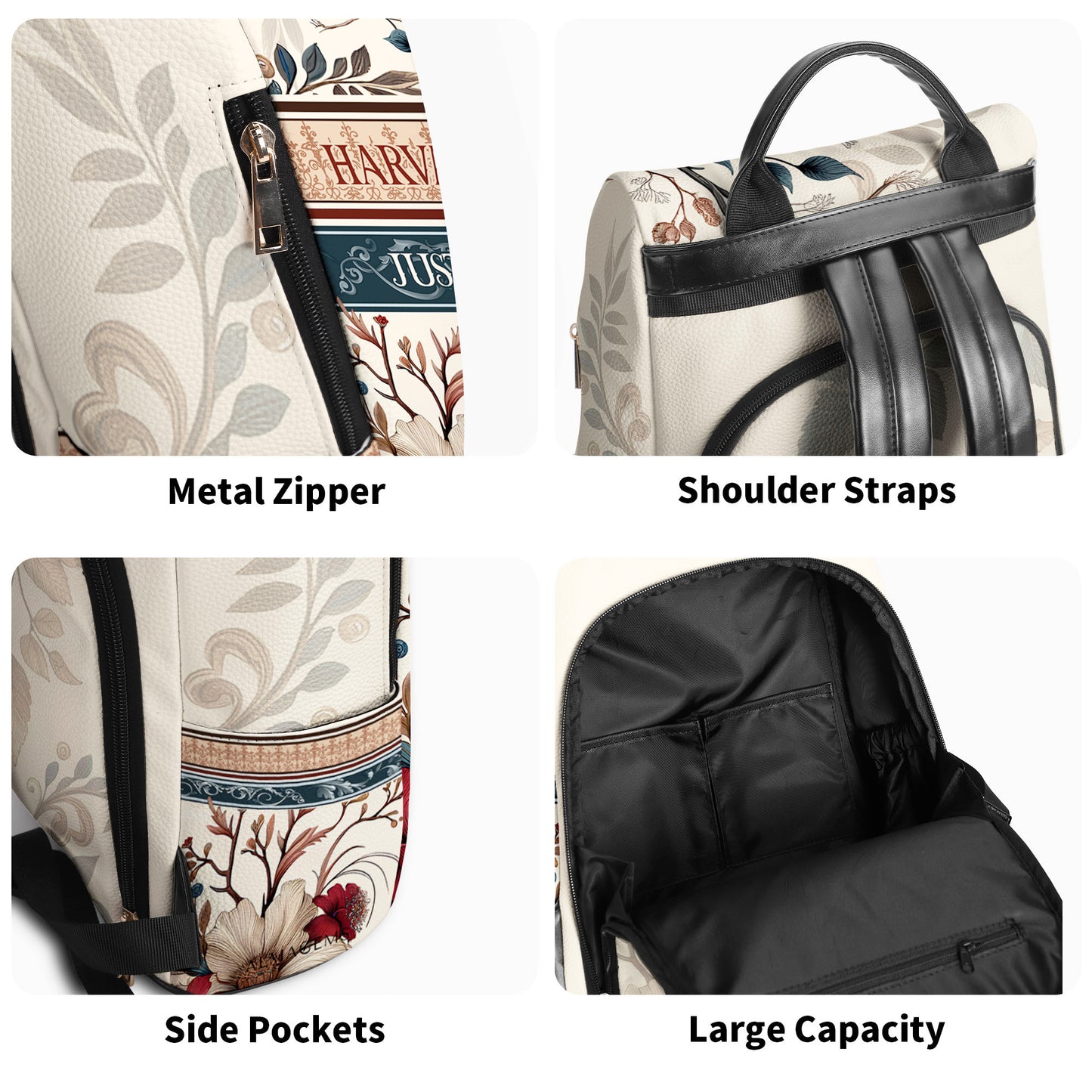 Arte floral - Mochila de cuero personalizada - BP_Q01