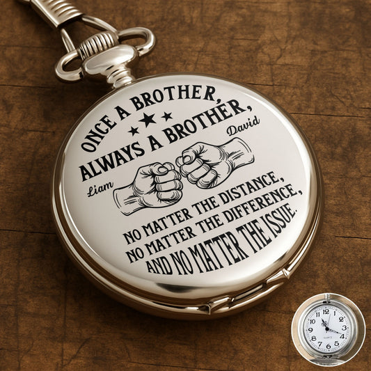 Once A Brother Always A Brother Fist Bump Stars - Personalized Silver Plated Pocket Watch - BRT007_SWATCH