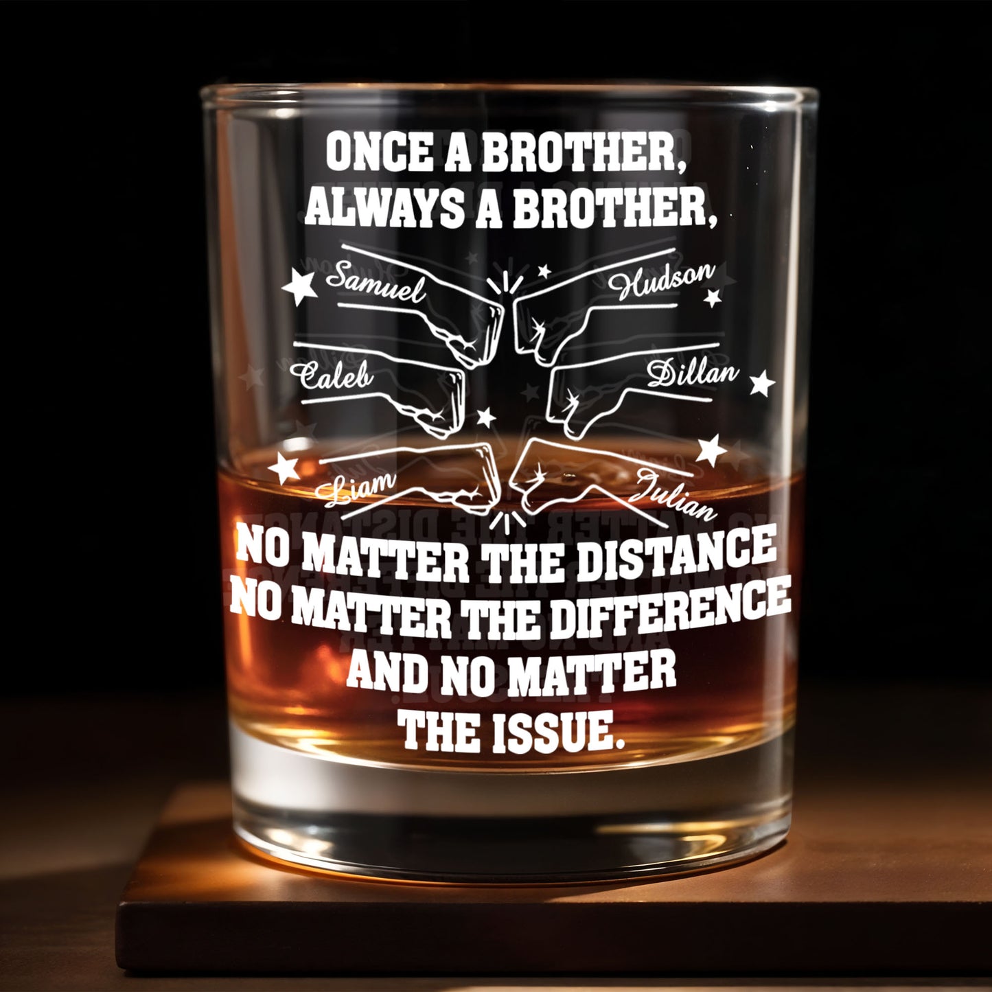 Once A Brother, Always A Brother With Handshake And Stars Design - Personalized Custom Whiskey Glass - BRT015_RWG