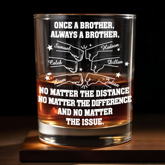 Once A Brother, Always A Brother With Handshake And Stars Design - Personalized Custom Whiskey Glass - BRT015_RWG