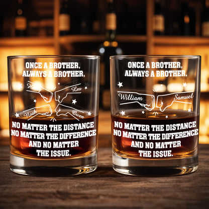 Once A Brother, Always A Brother With Handshake And Stars Design - Personalized Custom Whiskey Glass - BRT015_RWG