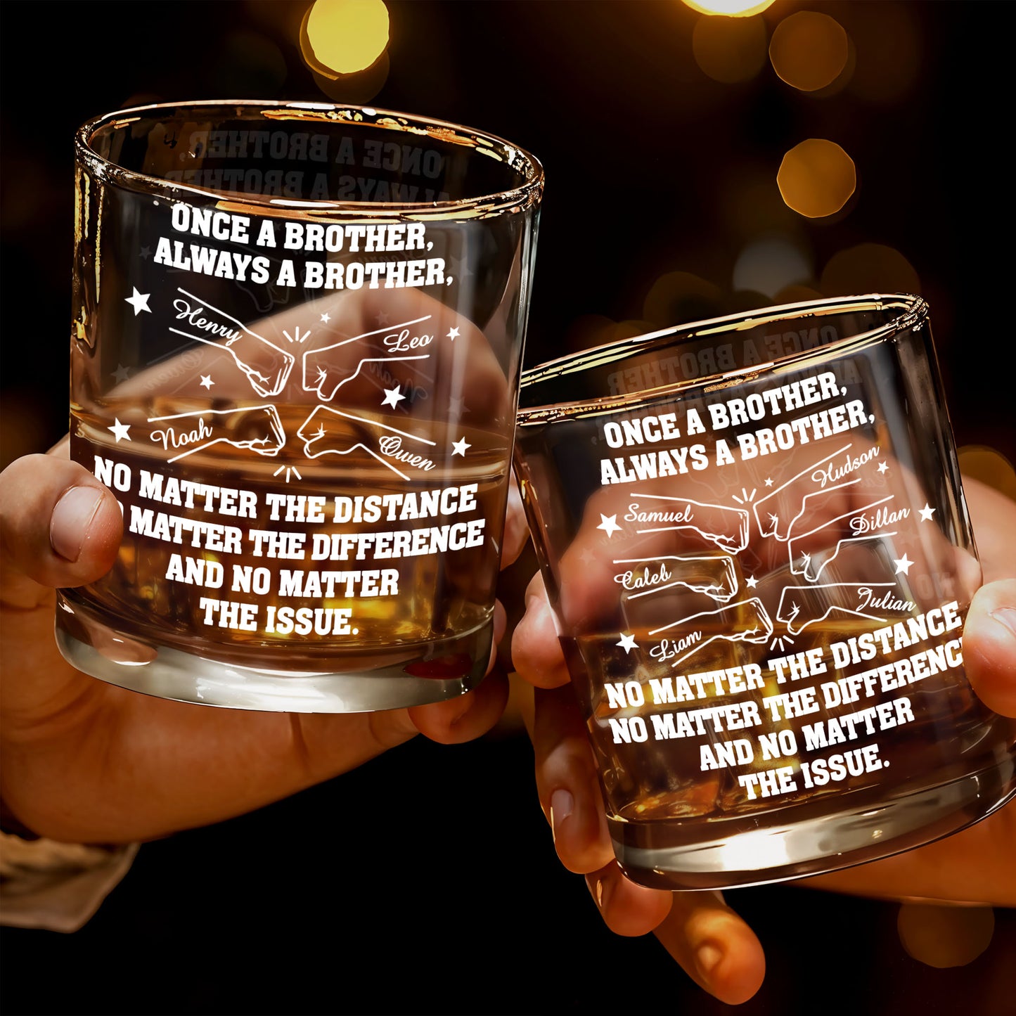 Once A Brother, Always A Brother With Handshake And Stars Design - Personalized Custom Whiskey Glass - BRT015_RWG