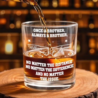Once A Brother, Always A Brother With Handshake And Stars Design - Personalized Custom Whiskey Glass - BRT015_RWG