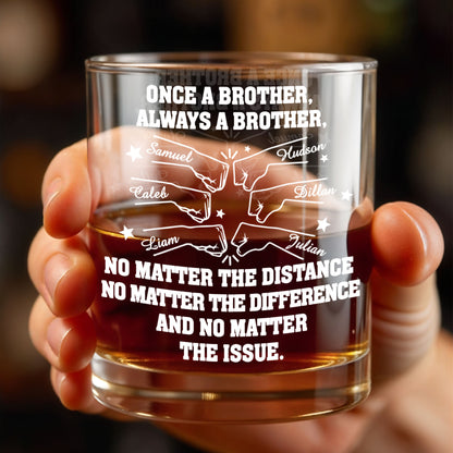 Once A Brother, Always A Brother With Handshake And Stars Design - Personalized Custom Whiskey Glass - BRT015_RWG