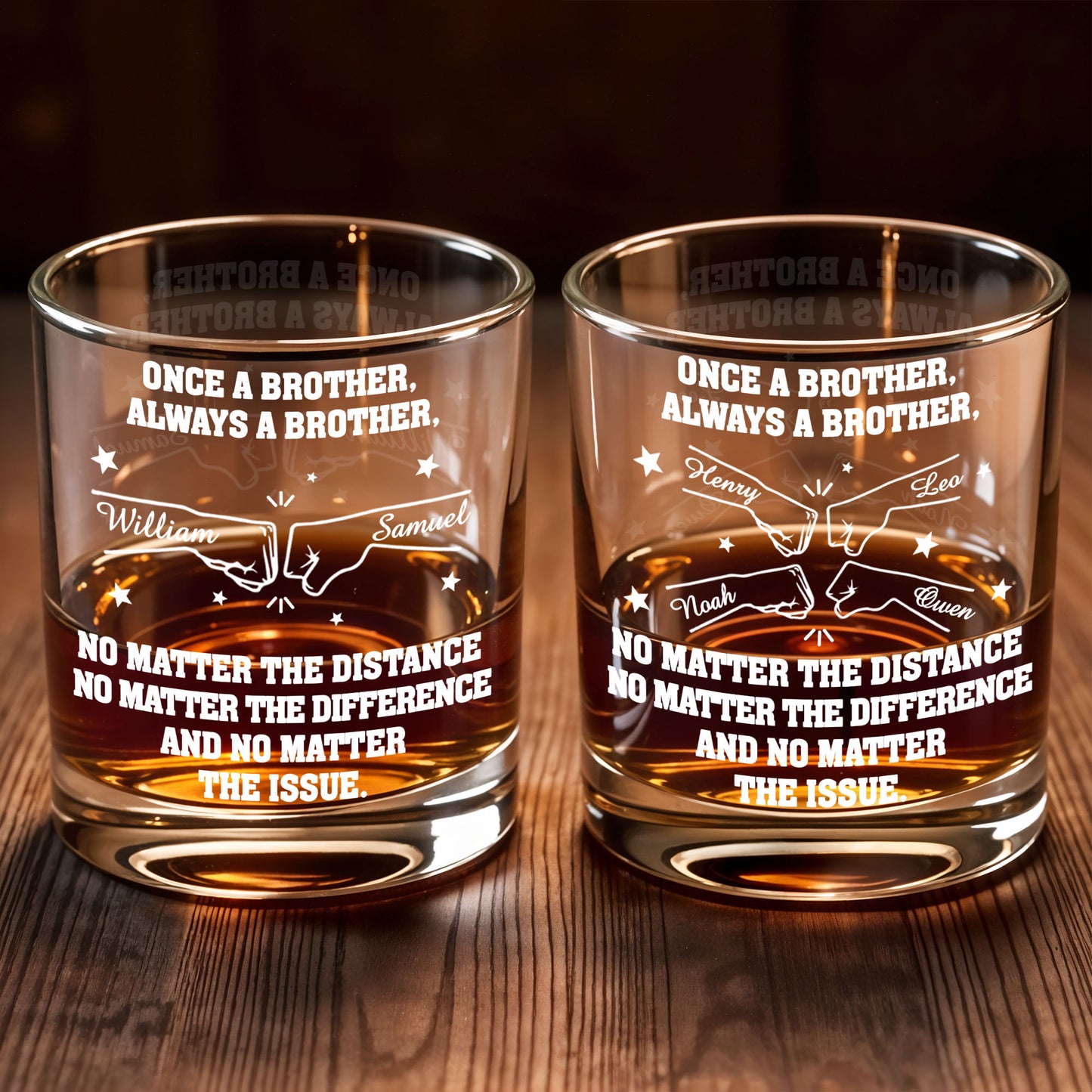 Once A Brother, Always A Brother With Handshake And Stars Design - Personalized Custom Whiskey Glass - BRT015_RWG