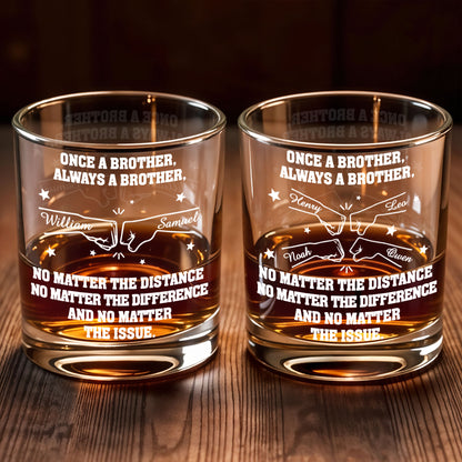 Once A Brother, Always A Brother With Handshake And Stars Design - Personalized Custom Whiskey Glass - BRT015_RWG