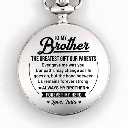 To My Brother The Greatest Gift Star And Banner Design - Personalized Silver Plated Pocket Watch - BRT040_SWATCH