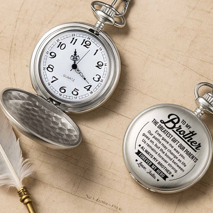 To My Brother The Greatest Gift Star And Banner Design - Personalized Silver Plated Pocket Watch - BRT040_SWATCH
