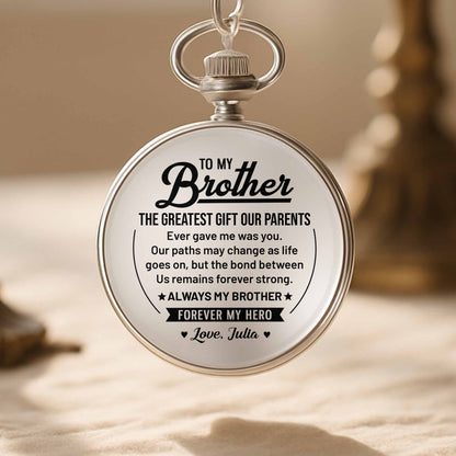 To My Brother The Greatest Gift Star And Banner Design - Personalized Silver Plated Pocket Watch - BRT040_SWATCH