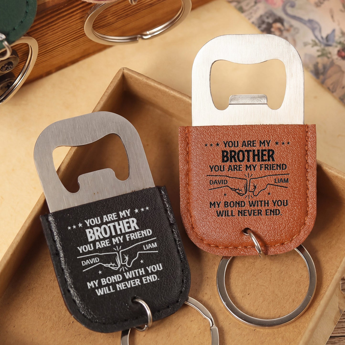 You Are My Brother You Are My Friend Fist Bump Bond - Personalized Leather Bottle Opener Keychain - BRT053_LEBOK