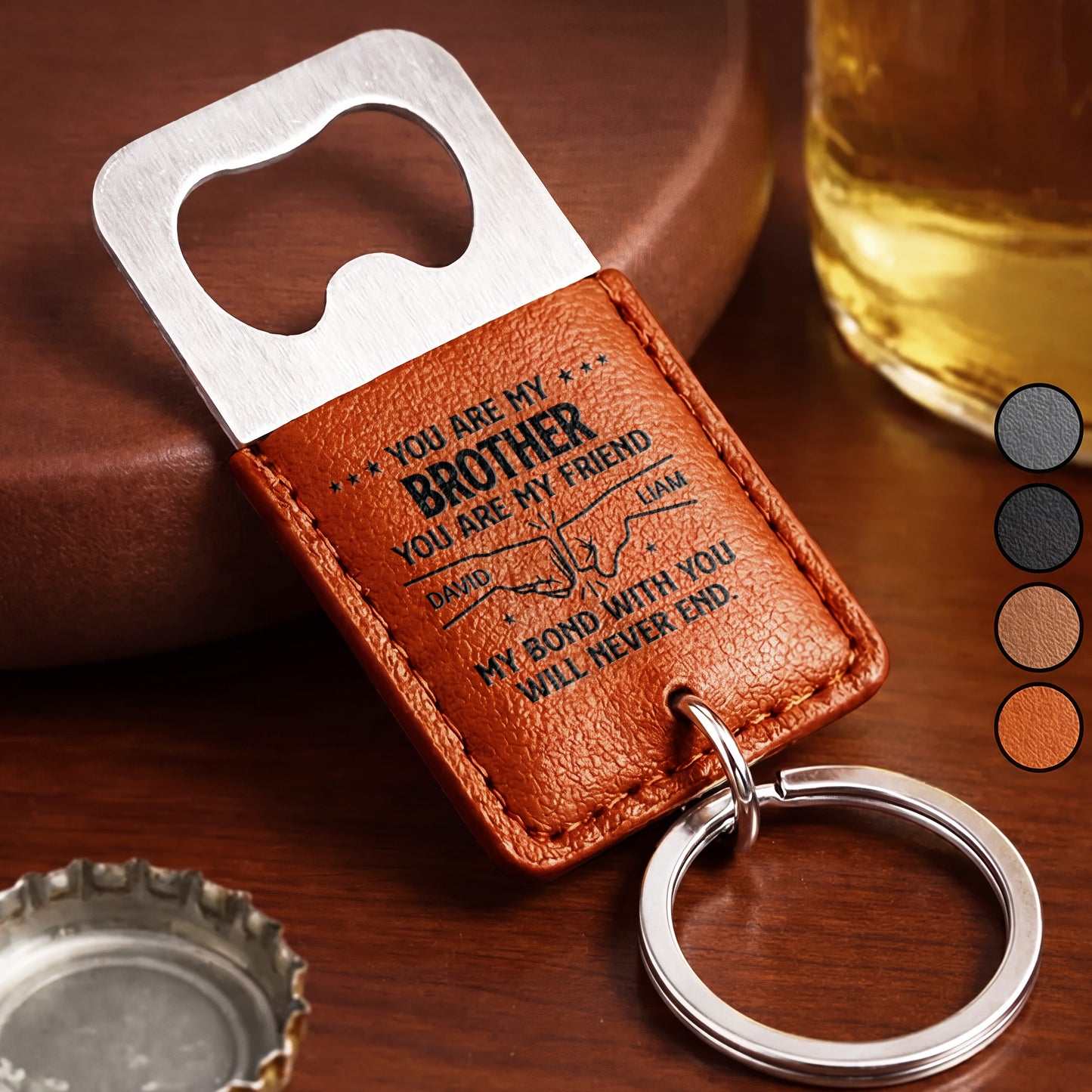 You Are My Brother You Are My Friend Fist Bump Bond - Personalized Leather Bottle Opener Keychain - BRT053_LEBOK