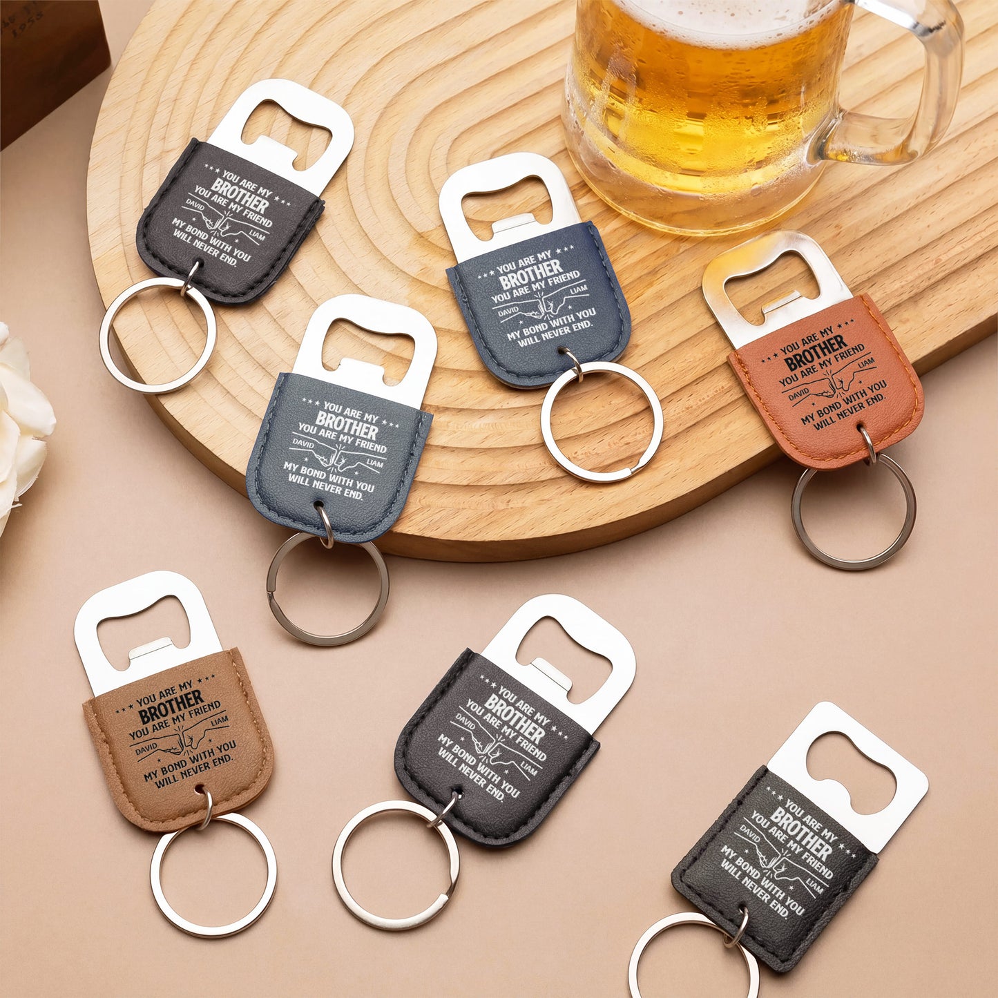 You Are My Brother You Are My Friend Fist Bump Bond - Personalized Leather Bottle Opener Keychain - BRT053_LEBOK