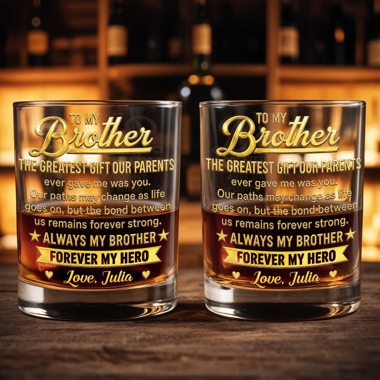 To My Brother Greatest Gift Our Parents Ever Gave Me Stars Banner - Personalized Custom Whiskey Glass - BRT056_RWG