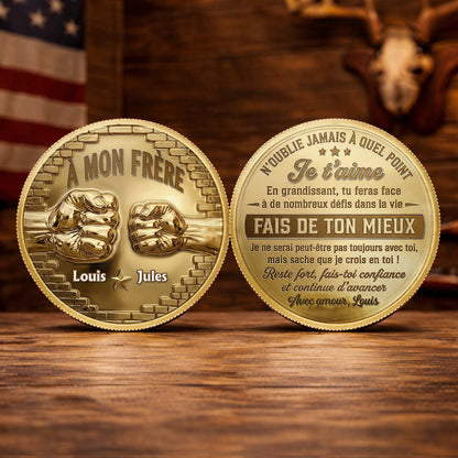 À Mon Frère French Message Holding Hands Golden Punch Coin - Custom Commemorative Coin - BRT065_KCOIN