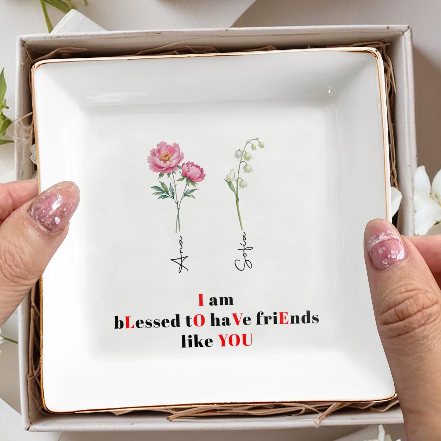 Heureux d'avoir des amis comme vous ! Plat à bijoux personnalisé - BST009_SCRD