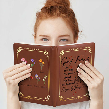 Les bons amis sont comme des étoiles - Citation inspirante - Journal en cuir personnalisé - BST024_JRNL