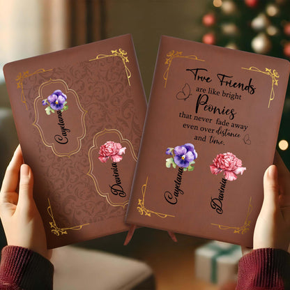 Journal en cuir personnalisé avec citation « Pivoines lumineuses » de True Friends - BST030_JRNL