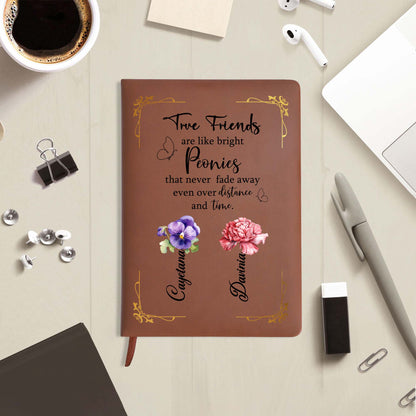 Journal en cuir personnalisé avec citation « Pivoines lumineuses » de True Friends - BST030_JRNL