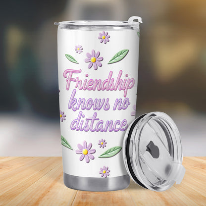 L'amitié ne connaît pas de distance avec des fleurs et des contours d'État - Gobelet personnalisé en acier inoxydable 20 oz 30 oz - BST053_TB